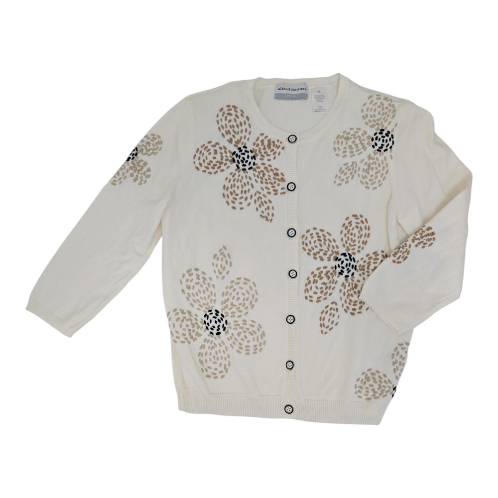 Alfred Dunner‎ Petite Cream Floral Embroidered Grannycore Cardigan Sweater Sm